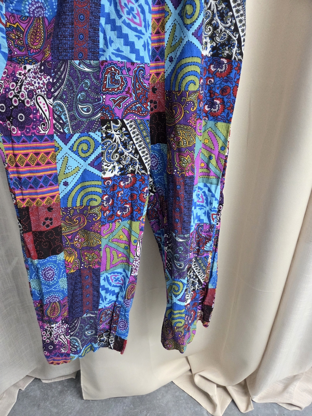 Colorful Patchwork Overalls Vibrant Blue Purple Boho Festival Hippie Size S - Picture 3 of 9